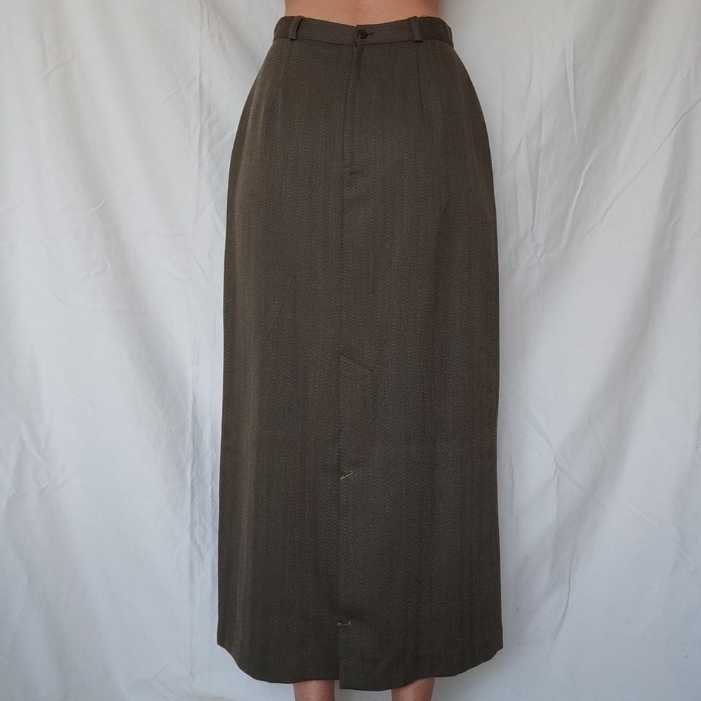 Vintage Army Green High Waisted Wool Pencil Maxi Midi Skirt - Picture 2 of 2